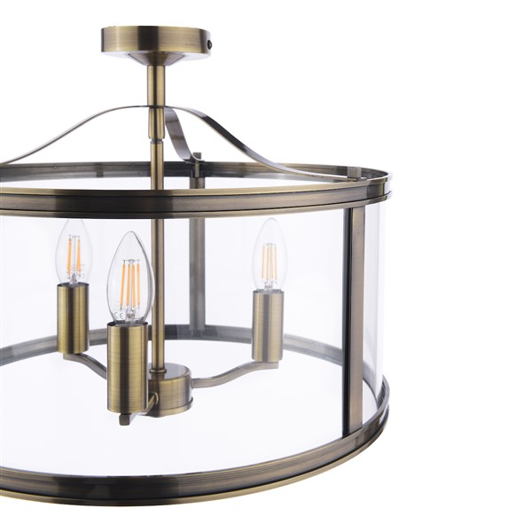 (image for) Laura Ashley Harrington 3 Light Semi-Flush Antique Brass and Glass